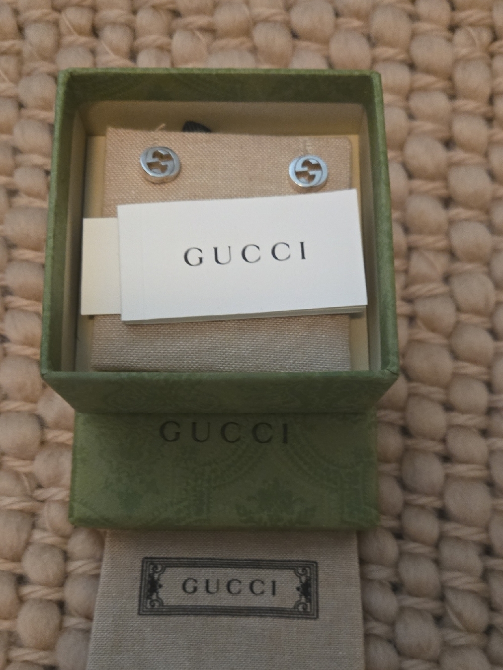 Gucci Silver Double G Logo Stud Earrings